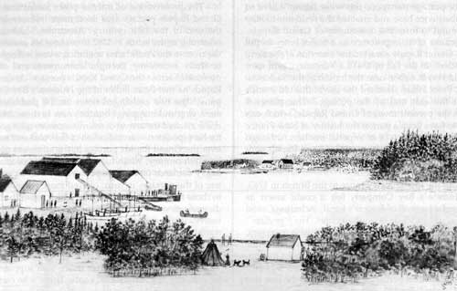 Robinson’s fishery at Grand Rapids on the Saskatchewan River by James Settee, 1891.