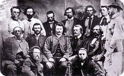Louis Riel (seated, centre) and members of his Provisional Government, 1870.