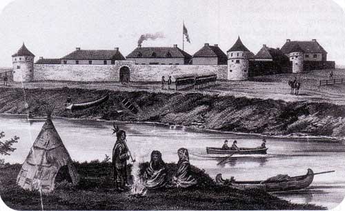 Upper Fort Garry with Red River Expeditionary Force at drill, 1870.