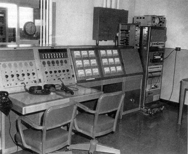 Mission control console in the blockhouse, Churchill Research Range.