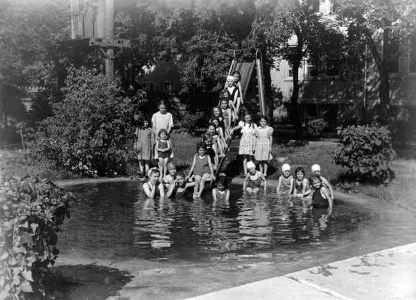 A summer day in the pool. Children play in the pool on the grounds at Marymound, circa 1948