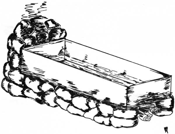 A salt-making furnace, sketched by the author based on a description in Hind (1971).