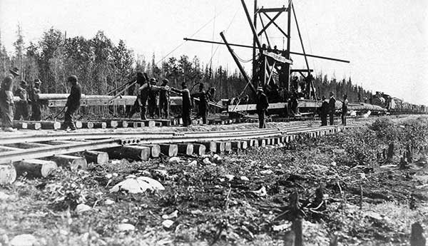 The Hudson Bay Railway under construction, circa 1920.