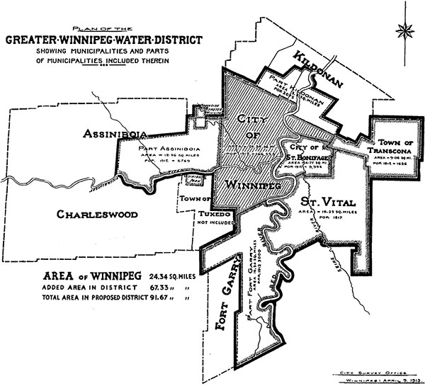 Map of the Greater Winnipeg Water District, 1913.