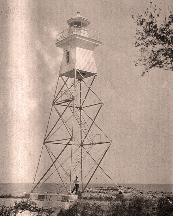 The lighthouse at Plunkett Island might have looked something like this one at an unknown location on Lake Winnipeg, 1911, although it had a “dwelling attached” in which the Plunkett family lived.