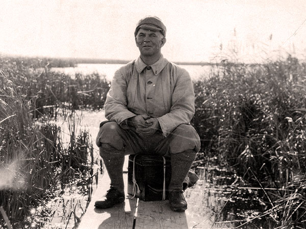 Donald “Dan” Bain (1874–1962) was already the master of everything he surveyed when this photo was taken at Delta Marsh, probably during a duck hunting trip, in the 1920s.