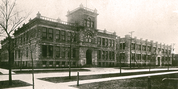 The Manitoba Medical College, seen in this 1914 photo, had moved to this site on Bannatyne Avenue eight years earlier from its original building a few blocks away on McDermot Avenue.