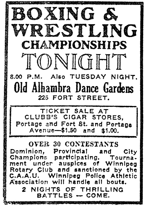 Playbill for a March 1928 amateur boxing and wrestling card. The Winnipeg Police Athletic Association was an avid promoter of amateur wrestling during the 1920s.