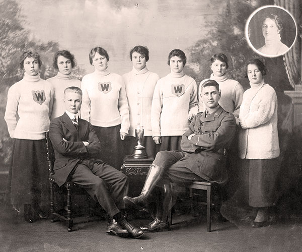 The 1917 ladies’ hockey team at Wesley College included Edith Robertson, third from right