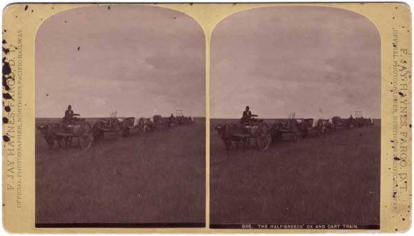 “Northern Pacific Views along the line of the Northern Pacific Rail-Road 
835. The Half-Breeds’ Ox and Cart Train” (front) 
