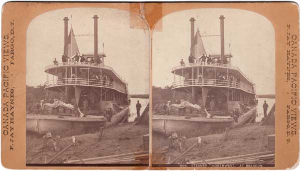 “Stereoscopic Views along the line of the Canadian Pacific Railway 
828. Steamer “Northwest” at Brandon” (front)