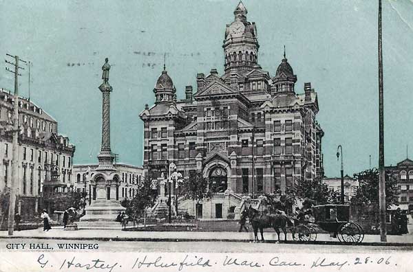 Postcard view of Winnipeg City Hall by W. A. Martel