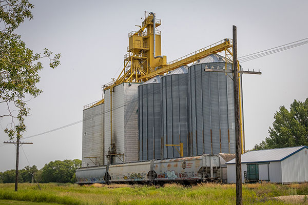 Aerial view of the former Manitoba Pool grain elevator at Alexander