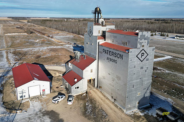 Aerial view of Paterson grain elevator at Arborg