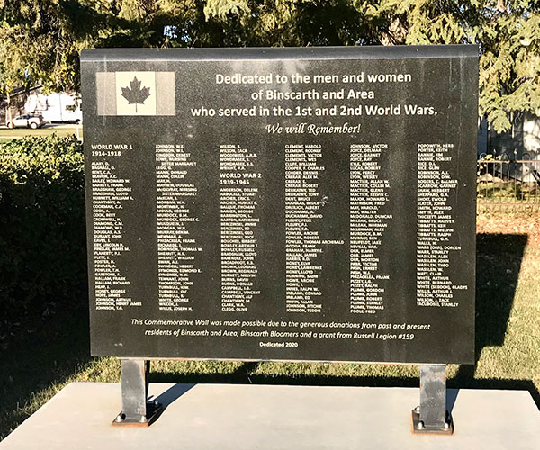 Binscarth war service memorial plaque