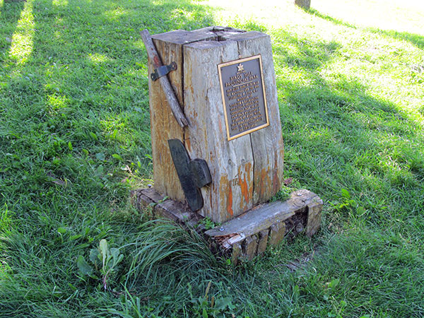 Birds Hill Provincial Park commemorative plaque with the axe used in the opening ceremonies