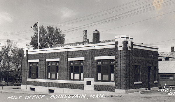 Postcard view of Dominion Post Office Building at Boissevain