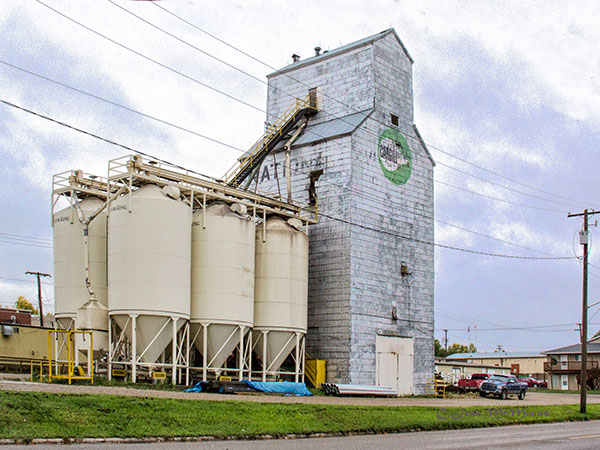 A grain elevator at Brandon that has been, at various times, owned by three grain companies