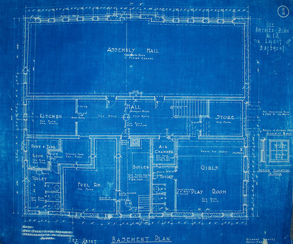 Blueprint of basement plan of Brookdale School