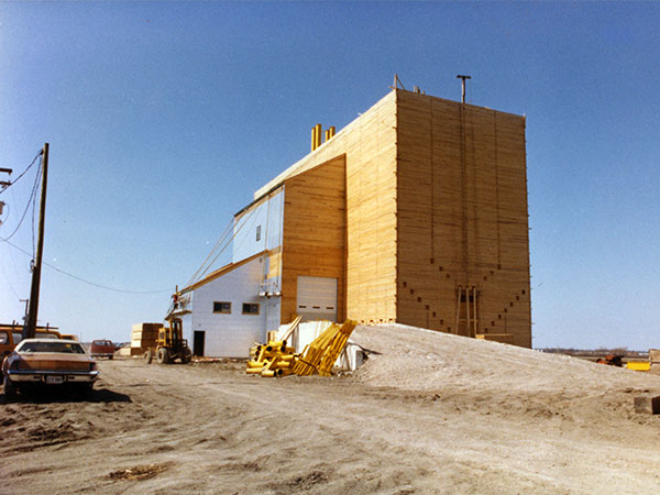 The former Manitoba Pool grain elevators at Burnside Siding under construction
