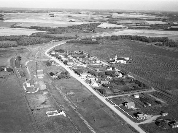 Aerial view of grain elevator at Cardinal