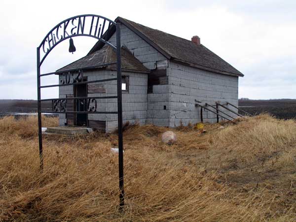 The former Chicken Hill School building and commemorative sign