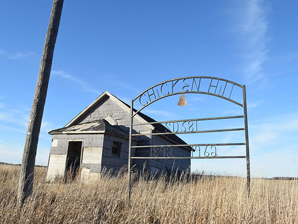 The former Chicken Hill School building and commemorative sign