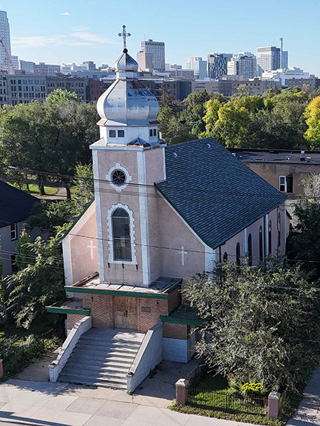 Aerial view of the former Christ the King Ukrainian Catholic Church