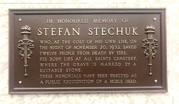 Commemorative plaque for hero Stefan Stechuk