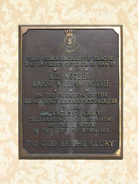 Salvation Army, 100th Anniversary in Winnipeg Plaque