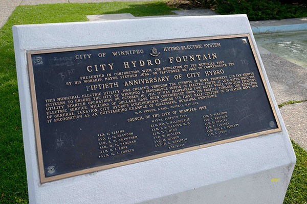 Winnipeg Hydro Fountain commemorative plaque