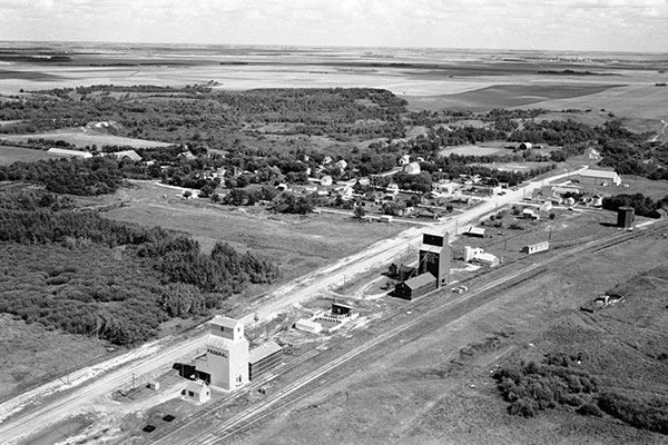 Aerial view of the grain elevators at Clearwater