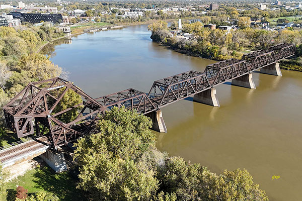 Aerial view of the Canadian National Railway Bridge