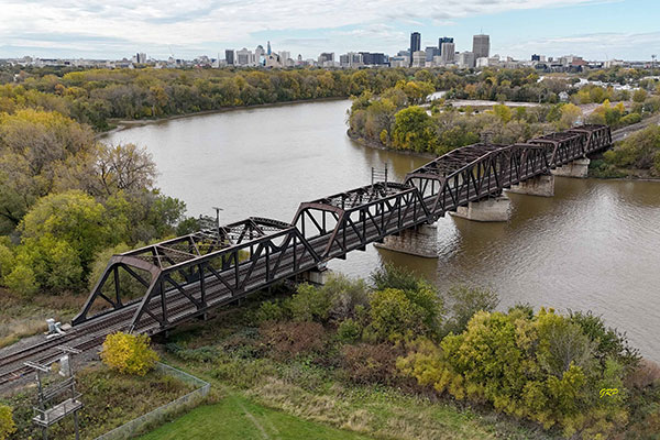 Aerial view of the Canadian Pacific Railway Main Line Bridge