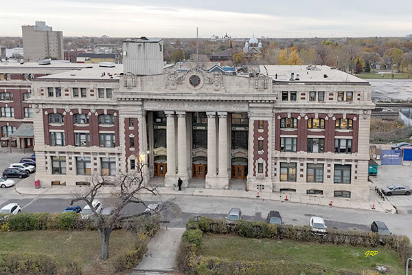 Aerial view of former Canadian Pacific Railway station at Winnipeg