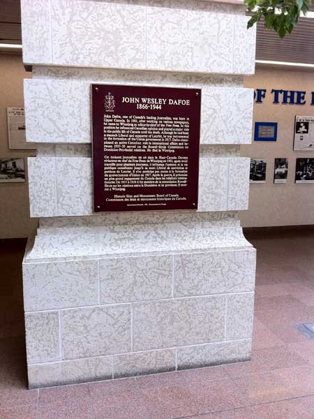 J. W. Dafoe commemorative plaque in the foyer of the Winnipeg Free Press office building