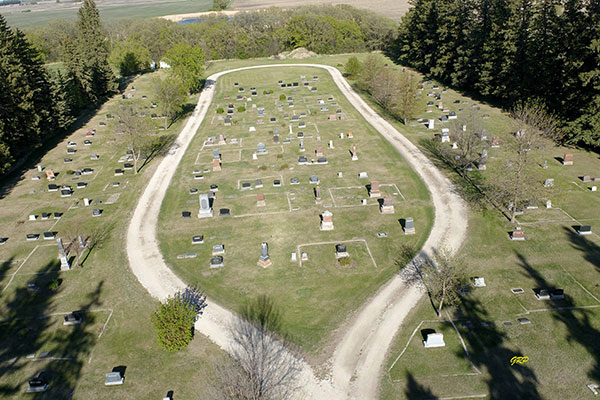 Aerial view of the Darlingford Cemetery