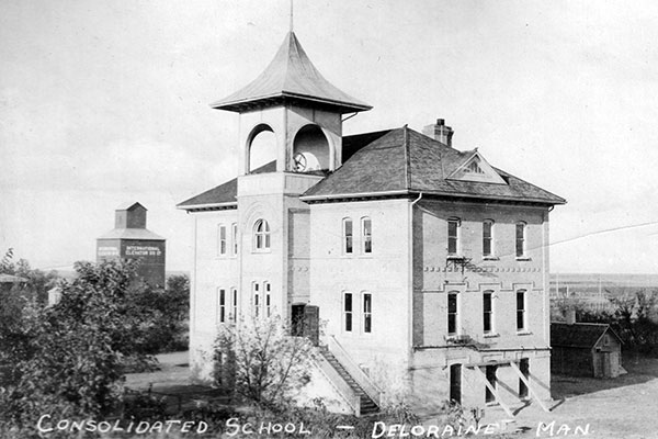 Postcard of the third Deloraine School, built in 1902