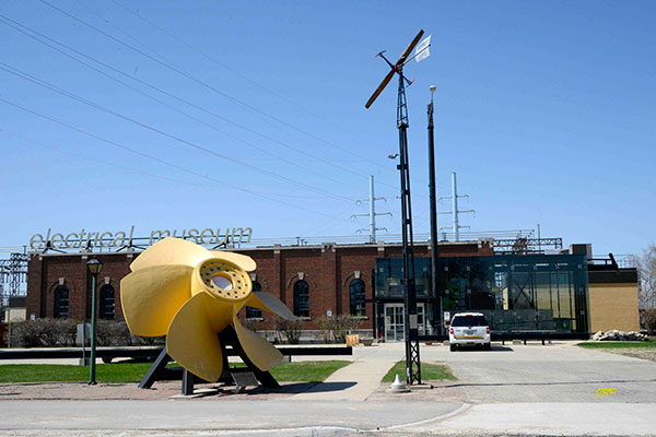 Great Falls Turbine in front of the Manitoba Electrical Museum
