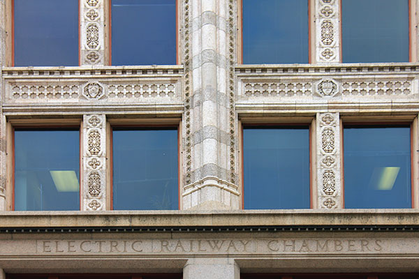 Terra cotta detail of the Electric Railway Building