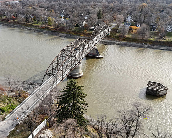 Aerial view of Elm Park Steel Through Truss Bridge