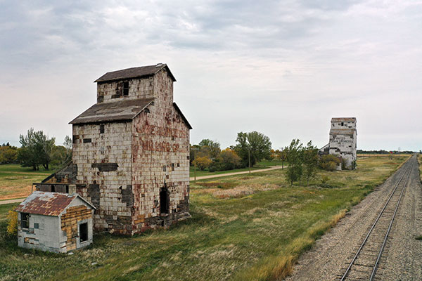 Aerial view of the former Lake of the Woods grain elevator at Elva