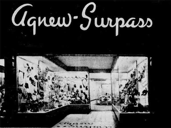 New storefront of Agnew-Surpass store in the Enderton Building