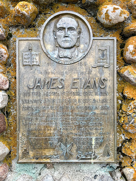Plaque on the Reverend James Evans Cairn