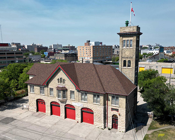 Aerial view of the Fire Fighters Museum of Winnipeg