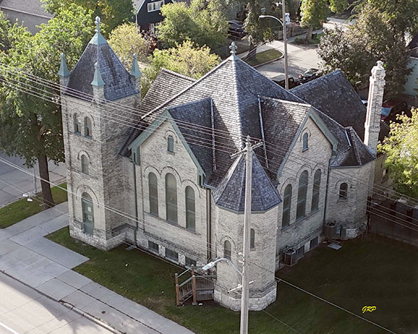 Aerial view of the First Scandinavian Mission Church