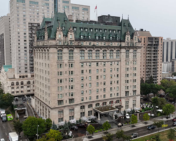 Aerial view of Fort Garry Hotel