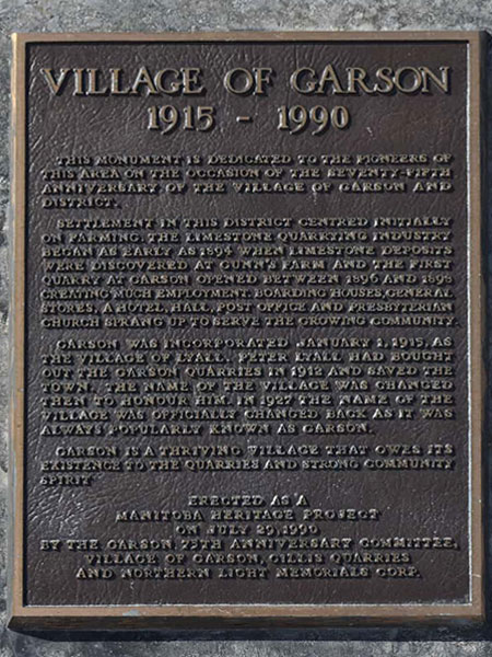 Plaque on Village of Garson commemorative monument