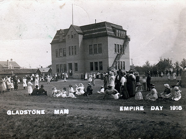 Postcard view of Empire Day activities at Gladstone School
