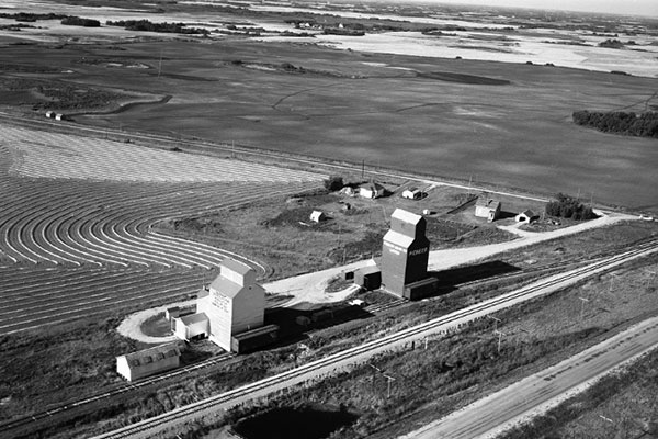 Aerial view of the grains elevators at Glossop